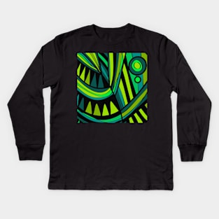 Mazipoodles New Fish Head Leaves Jazz Funk Dusty Teal Green Black Kids Long Sleeve T-Shirt